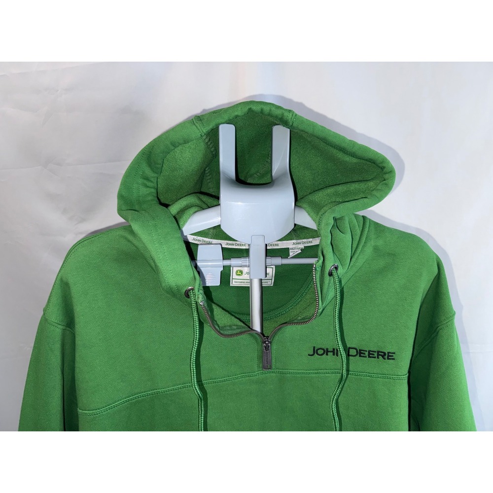 John Deere Mens XXL Green Quarter Zip Hoodie Fleece Pullover Sweatshirt - Picture 4 of 9